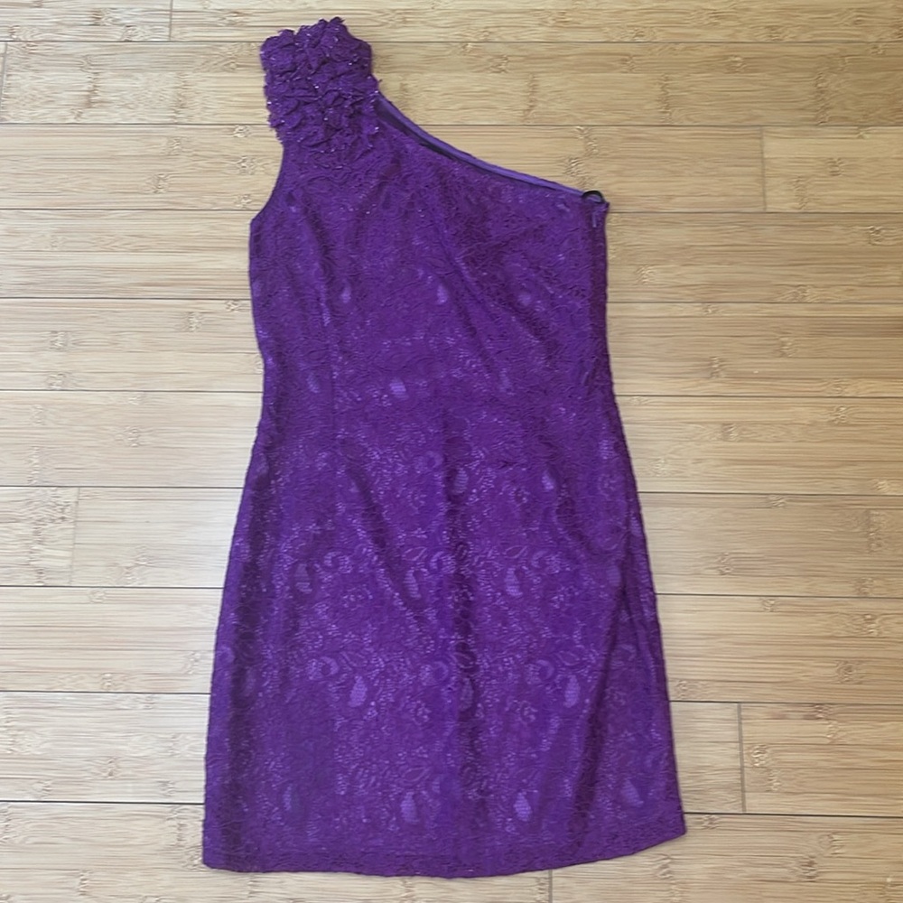 Mustard Seed Purple sleeveless Lace One Shoulder sheath Dress Mini Cocktail